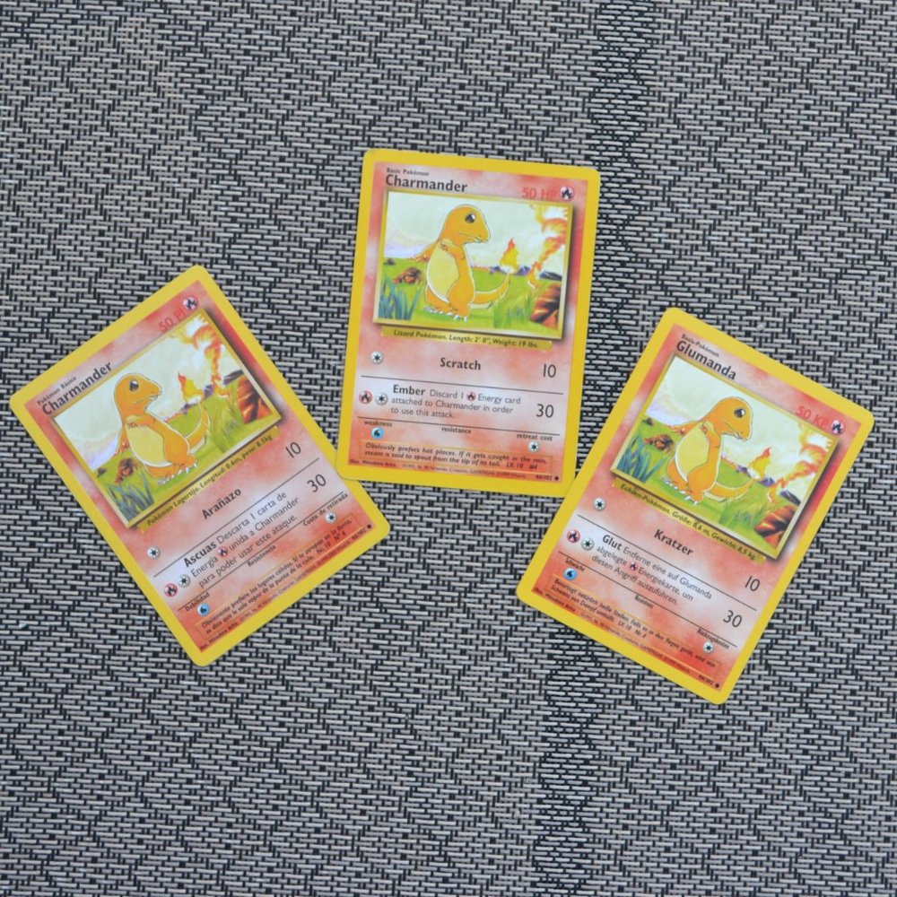 Set of 3 Charmander Pokemon Cards ~ English German Spanish